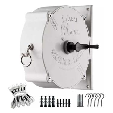 Imagem de Varal Retrátil de Parede Recolhível com Corda 30m e Kit Instalação – Suporta até 30kg de Roupas