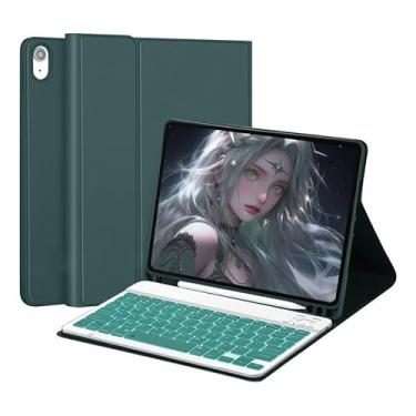 Imagem de Capa Para Tablet Com Teclado Bluetooth Para 5ª/6ª Geração,iPad Air1/Air2,iPad Pro 9.7 Polegadas (Verde Escuro, Teclado retroiluminado)