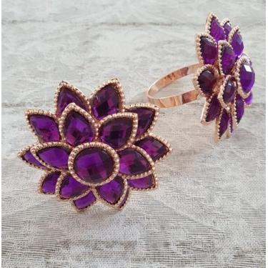 Imagem de Kit 04 Anéis Porta Guardanapo Argola Prendedor Mesa Posta Flor de Pedr