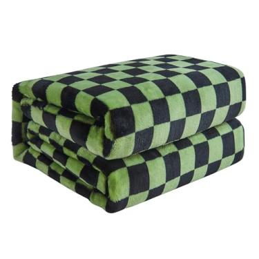 Imagem de FY FIBER HOUSE Cobertor de lã xadrez de flanela king size macio e aconchegante xadrez estampa quadriculada xadrez padrão cobertores para cama sofá sofá, 228 cm x 274 cm, preto e verde