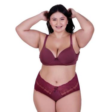 Imagem de Conjunto de Lingerie Plus Size Sutiã e Calcinha Cintura Alta de Renda 