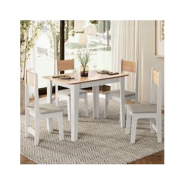 Imagem de Conjunto de Mesa Sonetto Delta 110cm Tampo Mel Arredondado 4 Cadeiras Assento Revestido em Courino Design Moderno Seguro