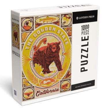 Imagem de Lantern Press 1000 Piece Jigsaw Puzzle, California, Woodcut Menagerie Series, The Golden State