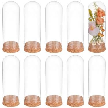 Imagem de BENECREAT 10 frascos decorativos de cúpula, 10 x 4,85 cm de vidro para exibição de cúpula cloche de vidro com base de cortiça para armazenamento de flores, espécimes, decorações de artesanato
