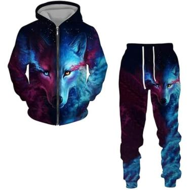 Imagem de Conjunto De Fatos De Treino De Lobo Masculino 2 Peças Conjunto De Roupas De Corrida Casual Manga Longa Esportes, wolf 1, 5XL