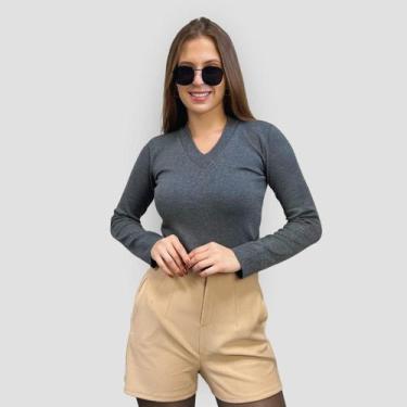 Imagem de Blusa Feminina Manga Longa Gola V Tricot Suéter de Lã Inverno - SP/CXX