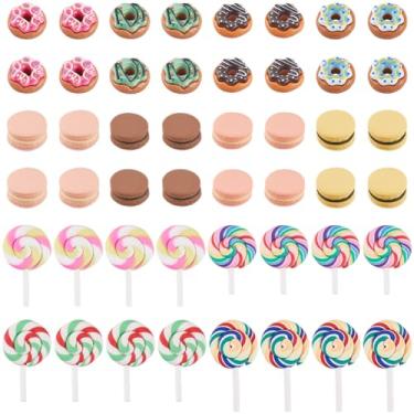 Imagem de SOFPLATE 1 caixa, 12 estilos, 60 peças, amuletos de comida doce, sobremesa, resina, amuletos pequenos, plásticos, coloridos, pirulito, macaron, cabochão de comida fofa, para fazer joias, artesanato