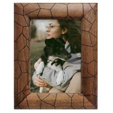 Imagem de Molduras de madeira 12 x 17 cm, com textura rachada gravada a laser, moldura rústica marrom 12 x 18 cm, decoração de fazenda ou parede