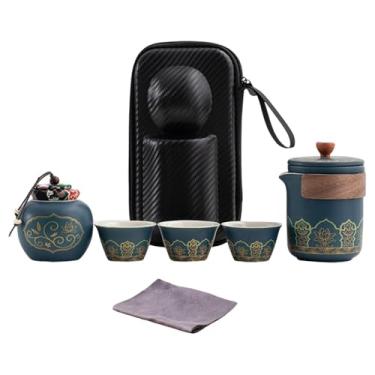 Imagem de IEUDNS Conjunto de chá de cerâmica portátil com xícaras, vasilha e estojo de armazenamento, bule de chá de porcelana elegante e prático para viagens de