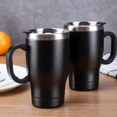 Imagem de Caneca Térmica Parede Dupla em Aço Inox Preta 600ml com Tampa Rosqueável - Estilo Esportivo