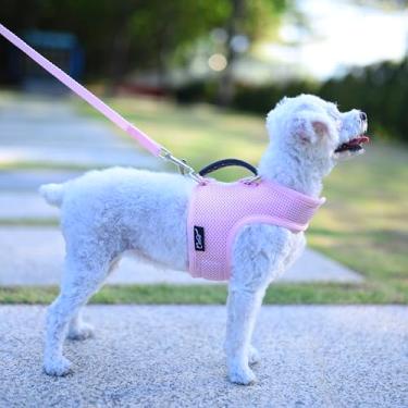 Imagem de Conjunto de coleira e coleira para cães pequenos para o verão, colete acolchoado macio ajustável com alça para poodle, pomerânia, chihuahua, minlature pinscher abaixo de 4,5 kg, tecido de malha rosa
