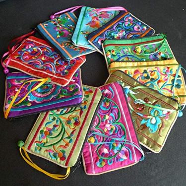 Imagem de Only My Live Home 10 peças de sinos estilo chinês bordado pequeno bolsa de cetim com zíper joias porta-cartões de presente bolsa feminina embalagem bolsa de moedas (12,5 x 8,5 cm, cores mistas)
