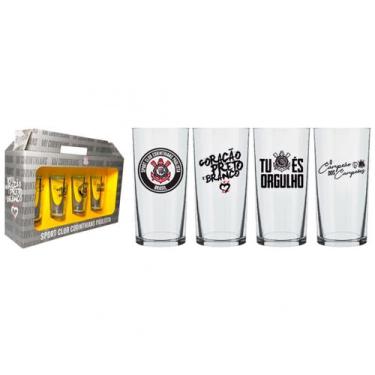 Imagem de Conjunto 4 Copos Cylinder Corinthians Licenciado Refrigerantes Cerveja