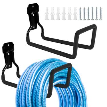 Imagem de Enenes Suporte de mangueira de jardim de metal, suporte de mangueira resistente montado na parede, pacote com 2 suportes de mangueira de água para fora, carretel de mangueira de metal ganchos