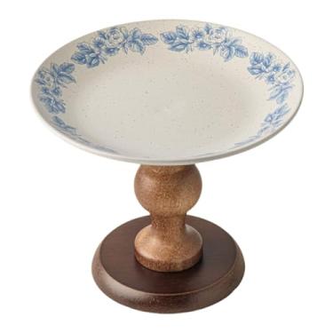 Imagem de Ioensy Prato de cerâmica com pés, bandeja de frutas, suporte redondo para frutas de sobremesa, suporte para bolo para festa de noivado, decoração de mesa de