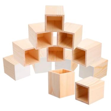 Imagem de AojSup Pacote com 12 porta-lápis de madeira, suporte de caneta de madeira inacabada para mesa, organizador quadrado de madeira de pinheiro para artesanato DIY e material de escritório (8 cm x 8 cm x