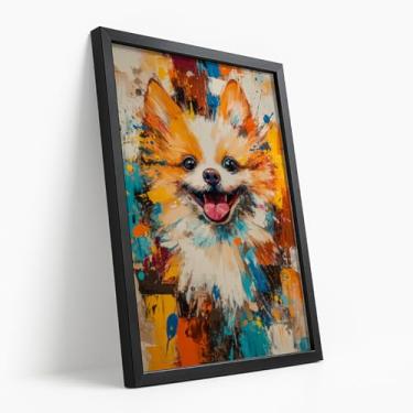Imagem de Quadro Decorativo Cachorro lulu Da Pomerania Colorido Animado Arte Moderna Spitz Alemão Pintura Pet Alegre Estilo Pop Divertido Estampa Com Moldura