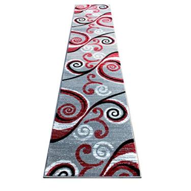 Imagem de Masada Rugs, Stephanie Collection Tapete de área moderno design contemporâneo 1100 vermelho cinza branco preto (2 pés 10 x 3 metros) corredor