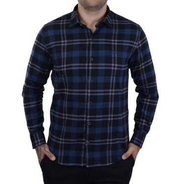 Imagem de Camisa Masculina Docthos ML Xadrez Slim Azul - 749855-Masculino