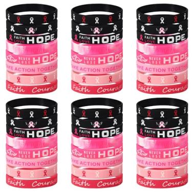 Imagem de Lyreh 48un Pulseiras Sensibilização Seios, 8 Estilos Pulseiras Inspiradoras Fita Rosa Silicone Acessórios Práticos Fé e Coragem para Presentes Eventos Beneficência Artigos Festas Lembranças
