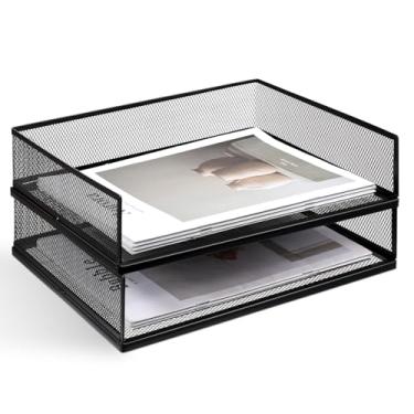 Imagem de Pacote com 2 bandejas empilháveis para cartas, organizador de arquivos de mesa de arame de metal, classificador de papel, bandeja de mesa, cesta de armazenamento de revistas de documentos para