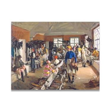 Imagem de Jockeys' Dressing Room John Lavery Iconic Realist Portrait & War Scene Canvas Art – Decoração de parede irlandesa atemporal para casa 30 x 39 cm Un Framed