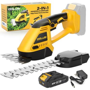 Imagem de ZEGJAW Aparador De Cerca Viva Sem Fio, Tesoura Elétrica Portátil 2 Em 1 Para Grama, Ferramenta Elétrica De 20 V Para Manutenção Eficiente Do Quintal, Leve, Para Aparar Cercas Vivas E Arbustos Com Ca