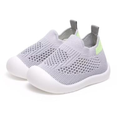 Imagem de Sapatos de bebê para meninos e meninas, respirável, antiderrapante, meia de caminhada com sola de borracha macia, chinelo infantil, Cinza, 9-12 Meses