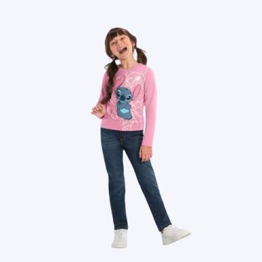 Imagem de Blusa Manga Longa Stitch Infantil Menina Brandili 56142 Natural, Rosa,