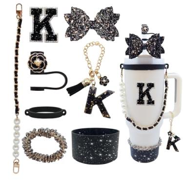 Imagem de Conjunto de acessórios de copo de 8 peças para copo Stanley de 30 e 1,417 g com alça, incluindo topo de palha, bota, alça de alça de garrafa de água, decoração de arco de palha, pulseiras, pingente de