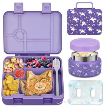 Imagem de BEAQUEE Lancheira infantil Bento e garrafa térmica de sopa de 255 g – Caixa Bento infantil à prova de vazamento de 5,5 xícaras com bolsa de gelo e pote isolado de 255 g – Recipiente de almoço para