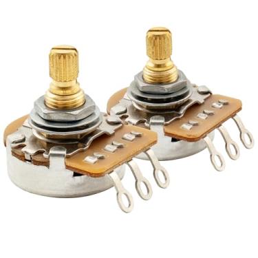 Imagem de Musiclily Pro HD A250K + B250K Potenciômetros de latão dividido métrico curto 6,5 mm áudio linear para baixo de guitarra elétrica estilo ST Tele PB JB (conjunto de 1A1B)