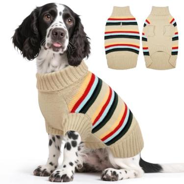 Imagem de Kuoser Suéter para cães GG, suéteres para cães grandes, meninos e meninas, pulôver quente de tricô listrado para Natal, roupas de inverno para animais de estimação Labrador Beagle, verde GG