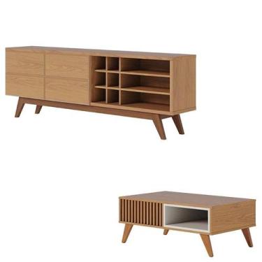 Imagem de Rack Bancada Noronha 1.8 Freijó com Mesa de Centro Jeri Freijó Off Whi