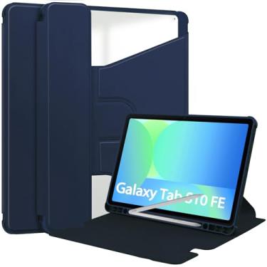 Imagem de YRH Capa protetora para Galaxy Tab S10 FE 10,9 polegadas 2025, suporte giratório 360 com suporte para caneta para tablet Samsung S10 FE/S9 FE 10,9 polegadas (azul escuro)