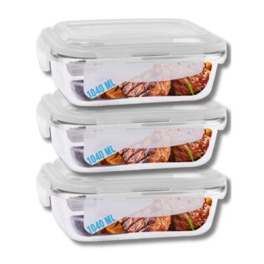 Imagem de Kit 3 Potes Hermetico Vidro Liso 1040ml Grande Marmitas Frutas - Pra c