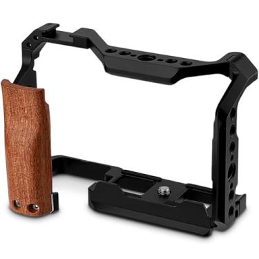 Imagem de Leftfoto ZV-E10 II gaiola de metal atualizada para equipamento de moldura de proteção de câmera Sony Alpha ZV-E10 II, cabo de madeira ergonomicamente projetado, placa de liberação rápida para Arca