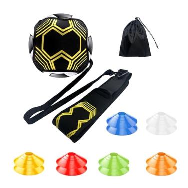 Imagem de dibikou Equipamento de treinamento de futebol para crianças e adultos com 12 cones de disco, cinto de ajuste para auxílio de treinamento de malabarismo, prática de mãos livres para bola tamanho 3/4/5