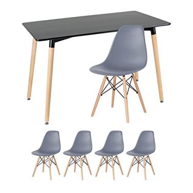 Imagem de Loft7, Kit - Mesa retangular Eames 60 x 120 cm preto + 4 cadeiras Eiffel Dsw Cinza escuro
