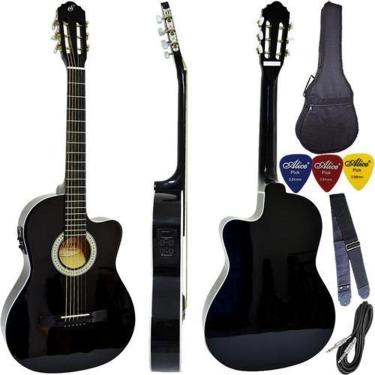 Imagem de Kit Violão Flat Eletroacústico Afinador Giannini Sf14 Bk Aço