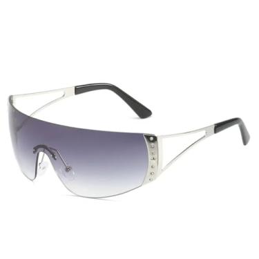 Imagem de Óculos de sol sem aro para mulheres e homens, óculos de sol esportivos com armação plana, lentes degradê UV400 (cinza prateado)