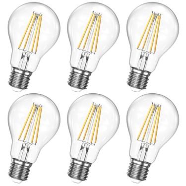 Imagem de Lâmpadas LED transparentes A19 reguláveis equivalentes a 60 W, lâmpadas brancas quentes macias de 2700 K base E26 de 6W, lâmpadas Edison antigas para sala de estar quarto ao ar livre, 6 pacotes