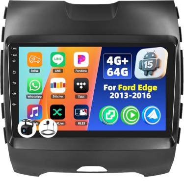 Imagem de [4G + 64G] Rádio veicular Android 15 para Ford Edge 2016-2019 com carro sem fio CarPlay Android Auto, tela sensível ao toque de 22.9 cm, som automotivo Ford Edge com link espelhado, controle de voz