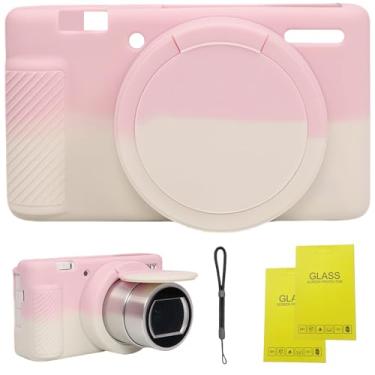 Imagem de Capa para câmera Sony ZV-1, ZV1, capa macia de borracha com capa de lente removível, capa macia antiarranhões com protetor de tela ZV1 e alça de pulso. (Rosa-branca)