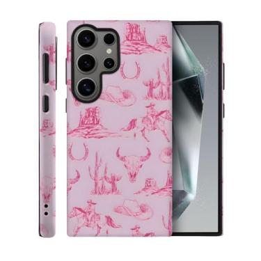 Imagem de TnXee Capa para Samsung Galaxy S23 Ultra, capa de telefone rosa chapéu cavalo cowboy ocidental resistente a quedas fosco 2 em 1 capa de camada dupla sólida para meninas mulheres
