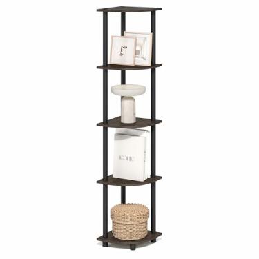Imagem de Furinno Turn-N-Tube Prateleira de canto de 5 camadas, estante de canto, prateleira de exibição para sala de estar, quarto, grão marrom