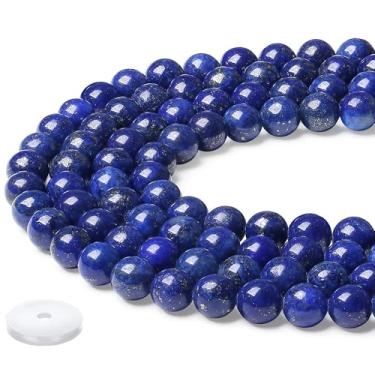 Imagem de NUKAYAI 100 contas de pedras preciosas redondas azuis de 8 mm para fabricação de joias