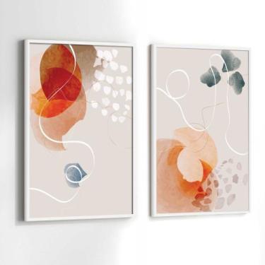 Imagem de Conjunto Quadros Decorativos com Moldura Tons Vermelho e Cinza Abstrat