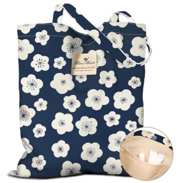 Imagem de Miss Adola Sacola estética feminina – Sacolas reutilizáveis com bolso e fivela magnética, design fofo, bolsa de ombro feminina de tecido de algodão para compras de supermercado, trabalho diário