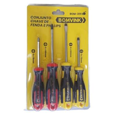 Imagem de Kit Chave Fenda E Phillips Jogo 4 Peças Imantadas Ferramenta - BomVink